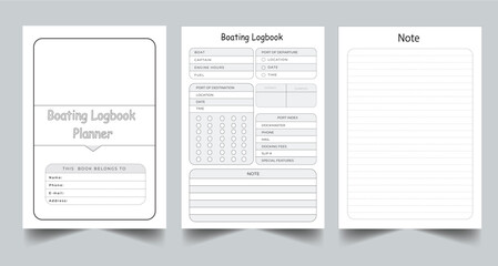 Editable Boating Logbook Planner kdp Interior printable template design.