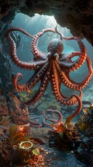 Fototapeta premium Giant octopus sea cave
