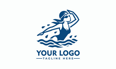 Woman Swimming logo designs vector Creative Lady Swimmer logo Vector character illustration