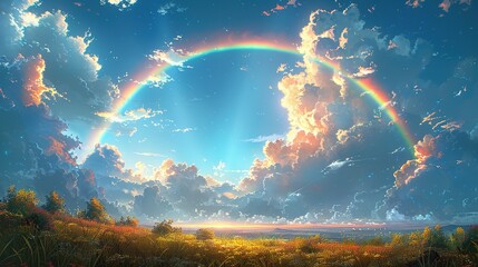 Azure Arcadia: Anime Interpretation of Heavenly Rainbow - obrazy, fototapety, plakaty