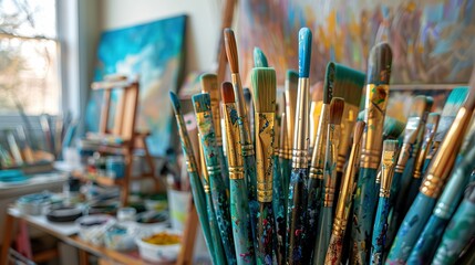 Fototapeta premium Soulful paintbrush artwork Color-changing paintbrushes