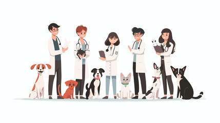 Pet veterinary clinic. Veterinary doctors with animal
