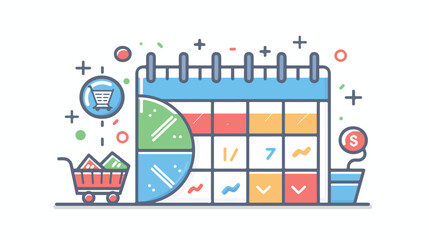 Pie Chart By Calendar Vector Icon for Shops and Store