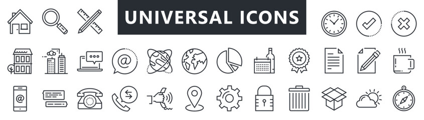 Simple Set of Global Business Related Vector Line Icons. Contains such Icons as World Map, Outsource, Financial Transactions and more. 