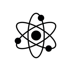 Atom, neutron and proton icon vector illustration. Orbital electrons on isolated background. Nuclear energy sign concept.