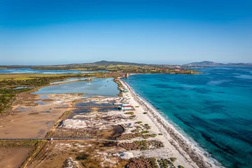 Kunstfelldecke mit Foto Strand La Pelosa, Sardinien, Italien Aerial View of Spaggia Le Saline Near Stintino, Sardegna
