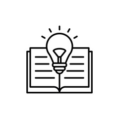 Open book with lightbulb icon vector illustration. Idea and book on isolated background. Knowledge sign concept.