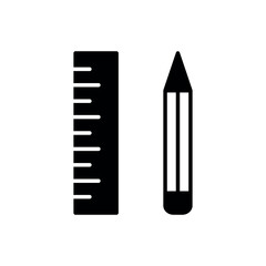Pencil and ruler icon vector illustration. School pencil with ruler on isolated background. Mathematics sign concept.