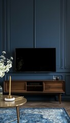 Cozy Elegance: TV Cabinet Deep Blue Living Room