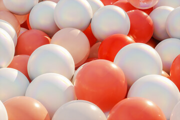 Abstract summer scene with white and orange glossy balloons in the pool. 3d rendering.