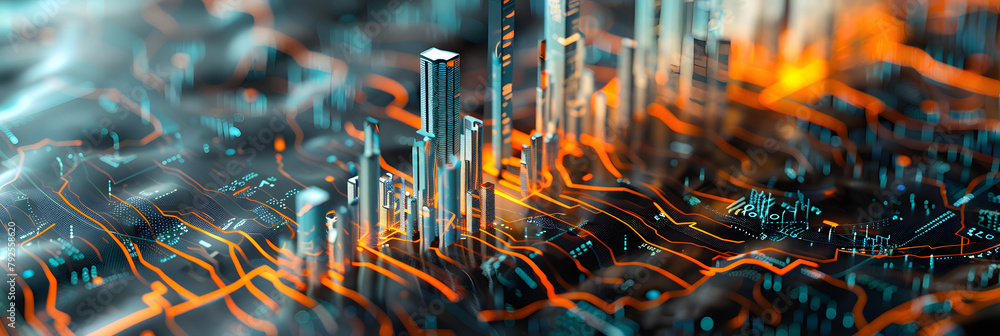 Poster smart city and abstract dot point connect with gradient line and aesthetic intricate wave line desig