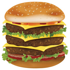 Vector graphic of a stacked triple cheeseburger.