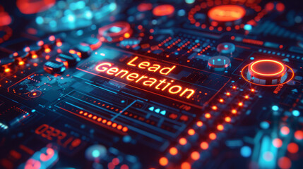 Creative collage: "Lead Generation" banner surrounded by diverse digital tools.generative ai
