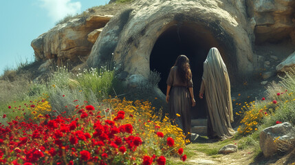 Naklejka premium Cave of the Resurrection of Jesus Christ. Easter illustration