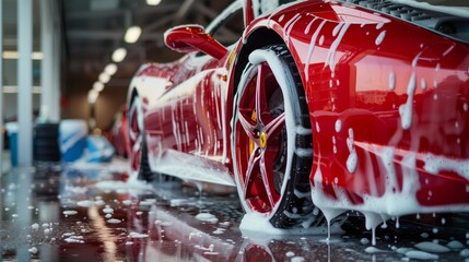 Red Car Covered in Snow and Ice
