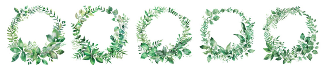 Luxury botanical frame elements on white background. A set of shapes of circles, sparkles, eucalyptus leaves, leaf branches. Elegant leaf design for wedding, card, invitation, greeting.
