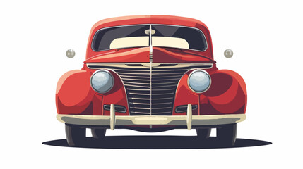 Retro red car vintage isolated. Front view. Vector 