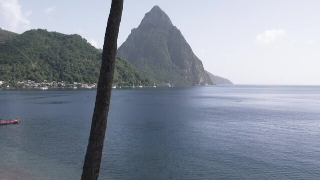 Aerial of Petit Piton from Soufriere on Saint Lucia