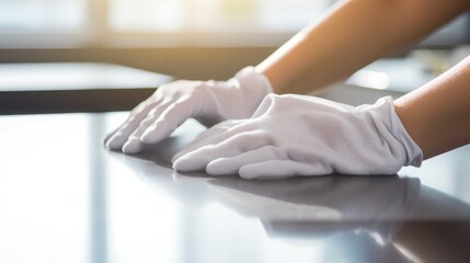 A businessman wipes a laptop keyboard with a cloth in an office. Dust and germs can cause covid illness, therefore hands cleaning and disinfection technology. Sanitize regularly used items - obrazy, fototapety, plakaty