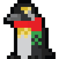 Pixel art penguin character with red christmas scarf