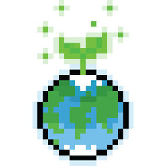 Pixel art earth with glowing tree