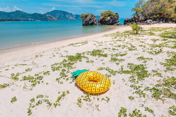 Pineapple float on the beach in summer