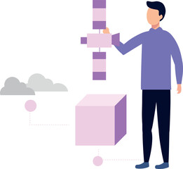 The boy is looking at the satellite.