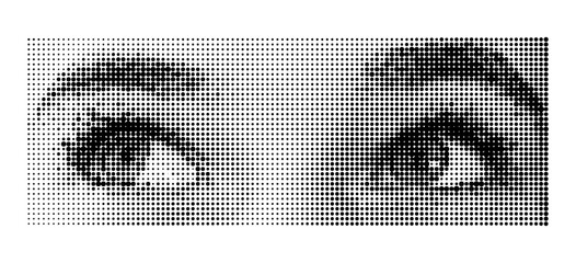 Halftone dotted cutout eyes for trendy y2k retro collages. Vector textured female sight