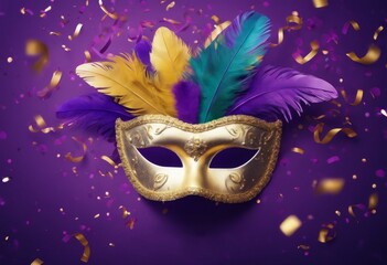 'isolated party confetti poster. purple AI flyer Happy template background Venetian masquerade...