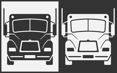 Truck icon front view. Black on White Background. Vector Illustration.