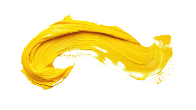 twisted yellow paint brush stroke isolated on white or transparent png