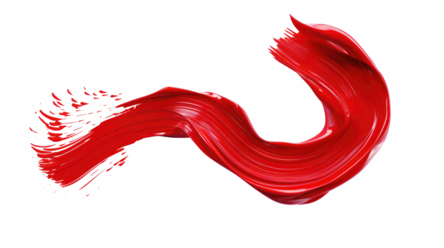twisted red paint brush stroke isolated on white or transparent png