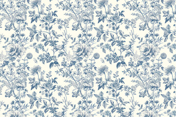 Toile floral pattern tapestry. Vintage botanical wallpaper pattern. Background image. Created with Generative AI technology