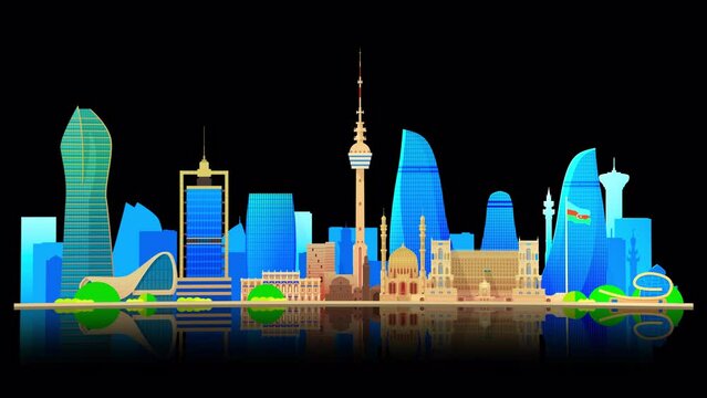 Baku architecture line skyline alpha background 4k 