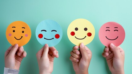 Selecting a joyful grin paper craft for positive client feedback and content review, promoting wellness for children and mental health evaluation.
