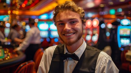 Casino Staff: A photo of a casino floor manager overseeing operations and ensuring a smooth gaming experience for patrons - obrazy, fototapety, plakaty