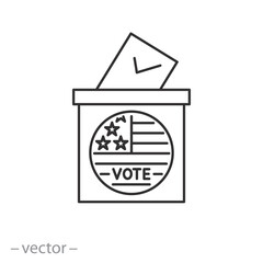 elections in usa icon, ballot box, voting ballot, american presidential elections, thin line vector illustration
