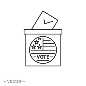 elections in usa icon, ballot box, voting ballot, american presidential elections, thin line vector illustration