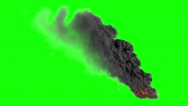 fire with thick smoke. 3d toxic fire on green green background. fire with realistic black smoke. wind blowing on a toxic fire