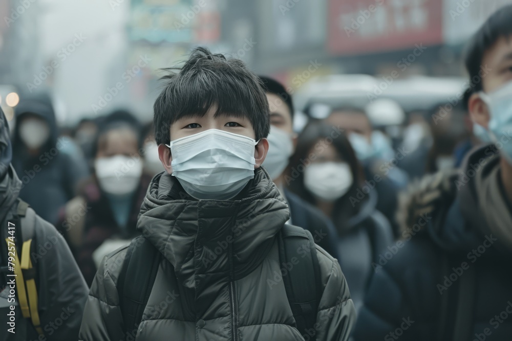 Wall mural group of people wearing face masks