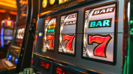 Naklejka premium Online Slot Machines: A photo of a desktop computer screen showing an online slot machine game