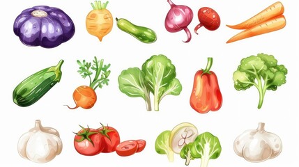 Vegetables set collection. Isolated on white background . Generative Ai