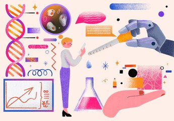 Science, robot helps man in experiments, DNA molecule, chemistry