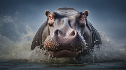 head of a hippopotamus in water