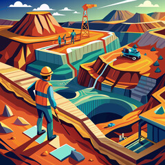 Fototapeta premium copper mine worker open pit Mine Surveying