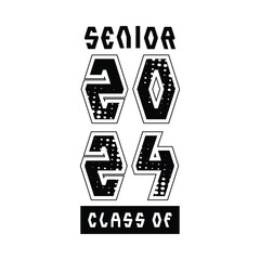 Monochrome class of 2024 lettering sticker illustration