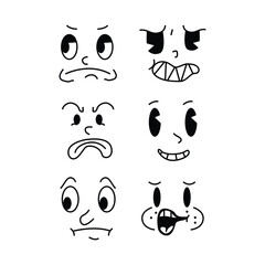 Set retro cartoon mascot characters funny faces isolated