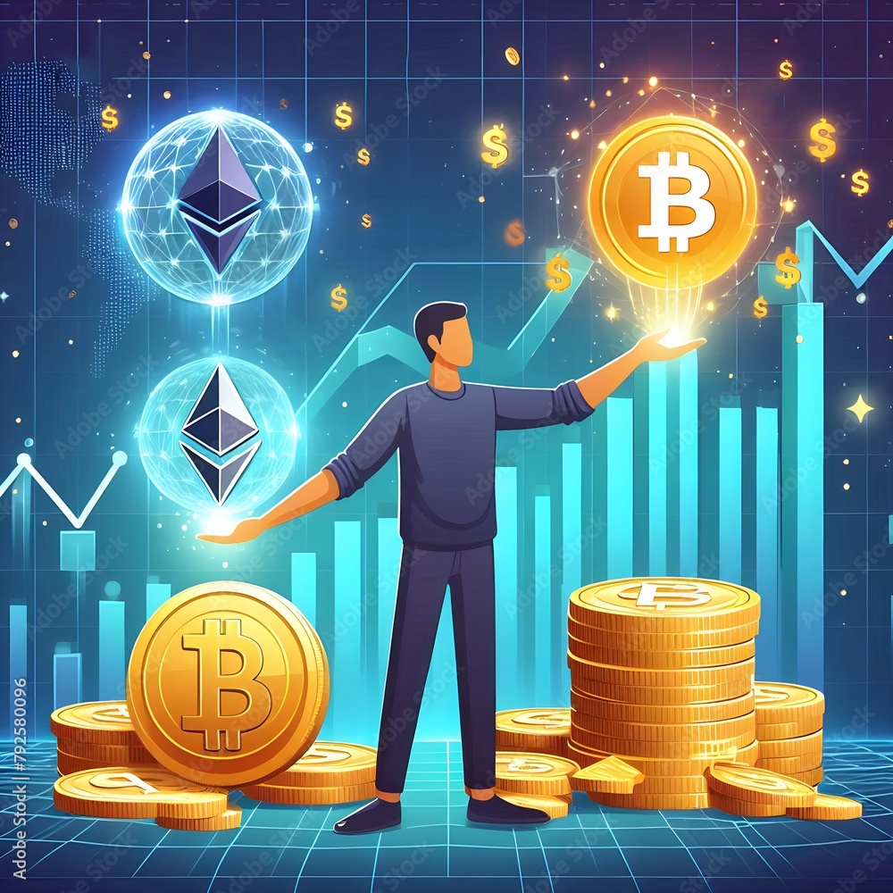 Poster golden bitcoin on digital background. cryptocurrency concept. 3d rendering generated by ai