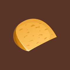Big piece of noble cheese with little holes on a dark background. Vector illustration. Semi-hard cheese in a realistic style. Ideal for posters and banner, menu of cafe and shops