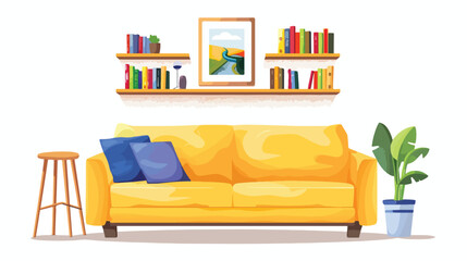 Living room interior design with furniture sofa book